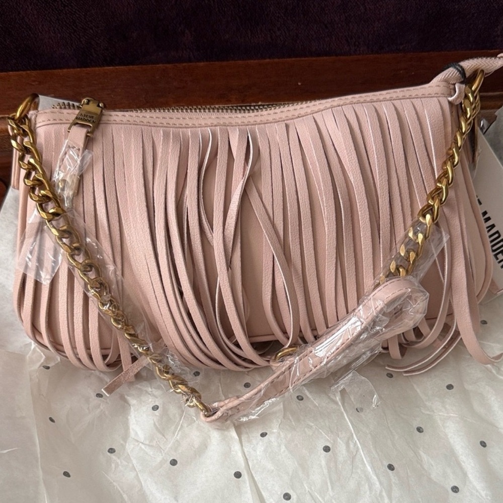 NWT Steve Madden Fringed Pink Crossbody Bag with Gold Chain Strap